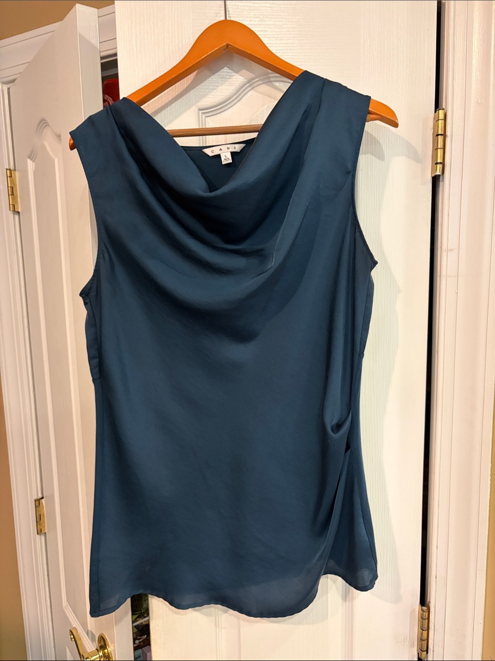 CAbi large teal sleeveless blouse